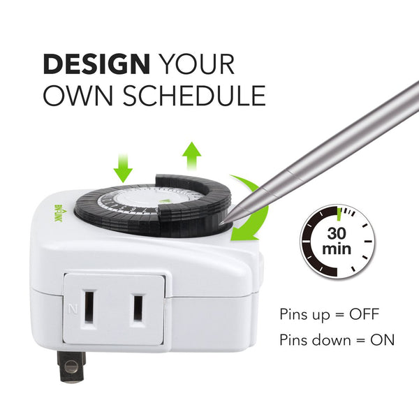 Indoor 24-Hour Mechanical Outlet Timer, 2 Prong